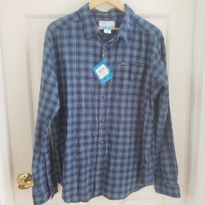 Columbia NWT Vapor Ridge III Shirt Mens Large Long Sleeve Button Up Blue Plaid